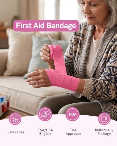FriCARE Self Adhesive Bandage Wrap, Medical Tape in First Aid Kit | Elastic Cohesive Bandages for Sports/Vet/Wrist Ankle Wounds, 2 Inches X 5 Yards, Latex-free 6 Rolls, Fluorescent Color - color: Fluorescent Color
