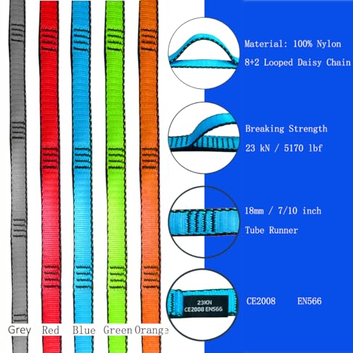 53 Inches Nylon Daisy Chains Rope Climbing Lanyard Straps Looped Strong Slings 23 kN Aerial Yoga Webbing - color: 3PCS Blue