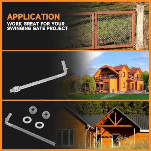 LANIAKEA 2PCS 12" J Bolt Gate Hinge J-Bolt Chain Link Fence Gate Hinge Heavy Duty Threaded Hinges for Cattle Corral Panels - size: 12 Inch