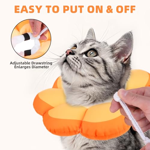PUPTECK Cat Cone Collar, Soft Kitten Recovery Collar, Lightweight Anti-Bite Lick Elizabethan e Collar for Cats Puppy After Surgery, Orange M - color: Orange, size: M - Neck Up to 10.5"