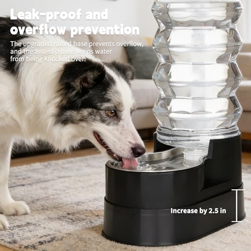 RIZZARI 9L Elevated Dog Waterer: Large Capacity Hydration | Raised Drinking Height/No Filter Maintenance/No Power Needed /Gravity Refill/Stainless Steel Bowl /Indoor/Garage - color: Classic Black, size: 9L