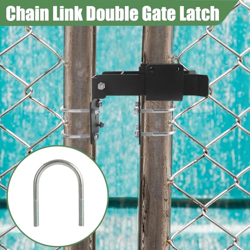 Chain Link Double Gate Latch for 1-3/8 Inch Gate Frames, Heavy Duty Chain Link Residential Strong Arm Double Gate Latch, Chain Link Fence Gate Latch for Ranch Fences & Yard Gates