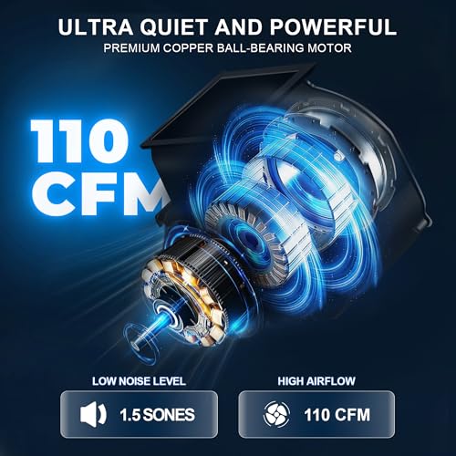 Akicon Bathroom Exhaust Fan with Light & Humidity Sensor, 110 CFM, 1.5 Sones RGB Exhaust Fan for Bathroom Ceiling, Dimmable Led Light & Nightlight Vent Fan for Shower Room, Home, Black, Square - color: Black