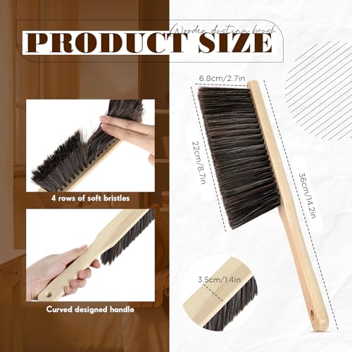 Tioncy 24 Pieces Wooden Dust Brush Bulk Hand Broom Bench Soft Bristle Cleaning Outdoor Furniture Brushes with Long Wood Handle for Cleaning Car Bed Sofa Fireplace Couch Clothes