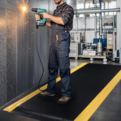 tonchean 3 x 7 FT Anti Fatigue Mats Extra Thick 15/16" Work Mat | Ergonomic Standing Floor Mat Industrial Working Soft Sponge for Machinist Workshop Garage, Reducing Pressure