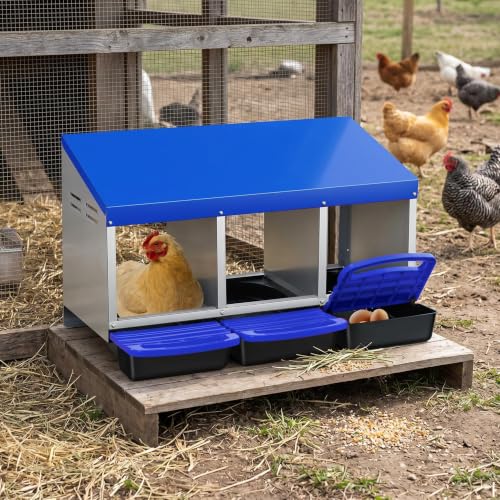 Garvee 3-Hole Roll Away Egg Collection Chicken Nesting Box | Galvanized Steel Nest Box for Laying Eggs - color: Blue, size: 3 holes