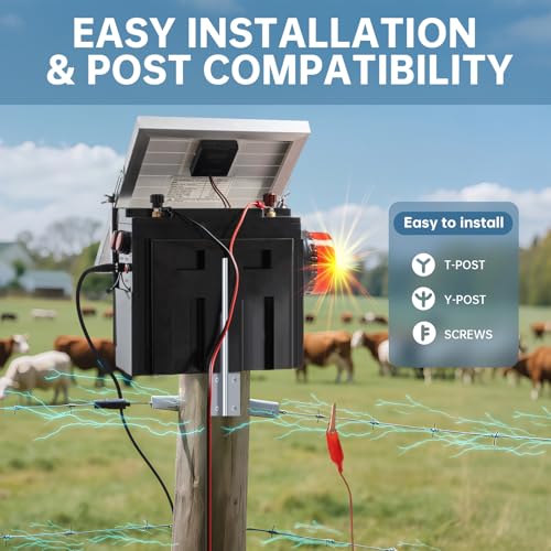 Solar Fence Charger with Warning Light, Briidea 1.2 Joules Solar Electric Fence Energizer, Dual Power (Solar & Adapter), Up to 10-Mile Range, IP64 Weather-Resistant, for Livestock, Garden & Pasture