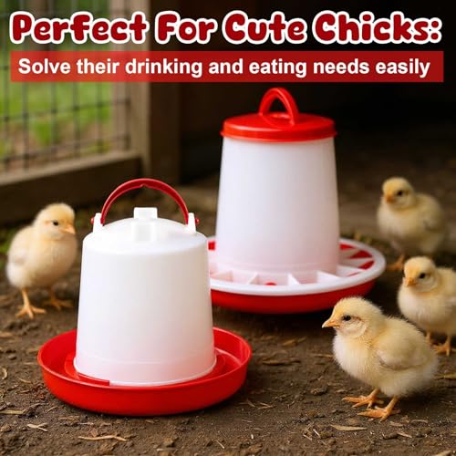10 Pack Chicken Feeder and Waterer Sets, 2.2 BL Feeder+1L Waterer | 2-in-1 Poultry Starter Set, Hanging Plastic Containers for Farm and Brooder, Easy-fill Design, for Duck Chick Rabbit Turkeys