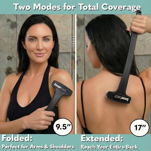 bearback Lotion Applicator for Back & Body, Black Handle with 2 Rollers | Long Reach Folding Handle, Reusable Foam Rollers, Apply Lotion, Medication, Ointment, Sunscreen, Self Tanner - color: Black