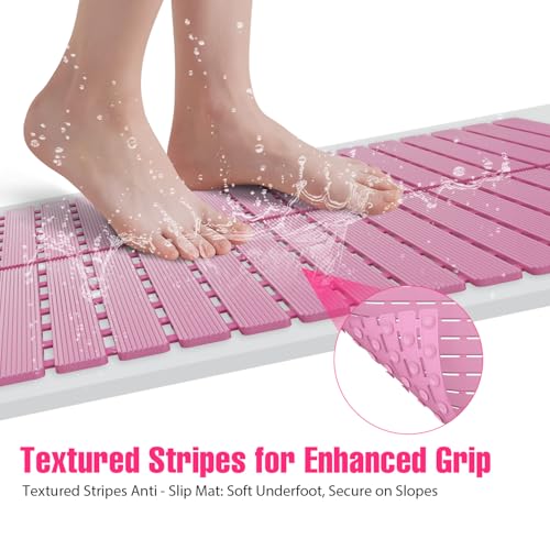 Shower Mat Non-Slip Bath Mat for Tub and Shower Stall,236 Suction Cups with Drain Holes, Quick Dry Machine Washable, Extra Grip for Stand Up Showers, Bathroom Essentials 24x24 Inch (Pink) - color: Pink