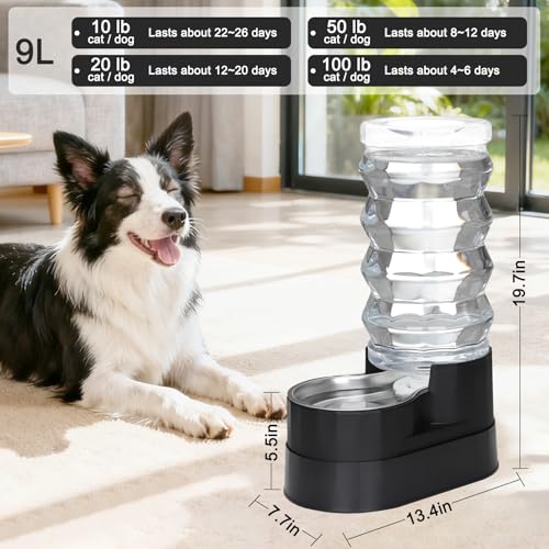 RIZZARI 9L Elevated Dog Water Dispenser: Large Stainless Steel Bowl | Comfortable Elevated Design/Cleaner Drinking Surface/Busy Pet Owner Friendly/Indoor Everyday Use/Easy Daily Maintenance - color: Jet Black, size: 9L