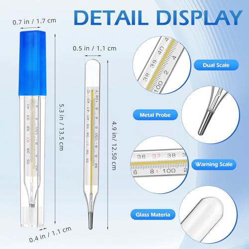 Ciieeo 12Pcs Glass Temperatures Measurement Adult, Temperature Gauge Accurate Temperatures Measurement Testing Tools with Case, Dual Scale Measurement Stick for Oral Underarm Families General Use