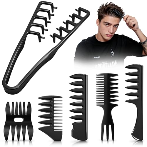 6PC Texture Comb Wide Tooth Styling Combs for Women Men | Texturizing, Volume Fringe Parting, Quiff, Pompadour, Slick Back, Hair Comb Set, ABS Plastic Barber Tool - color: Black
