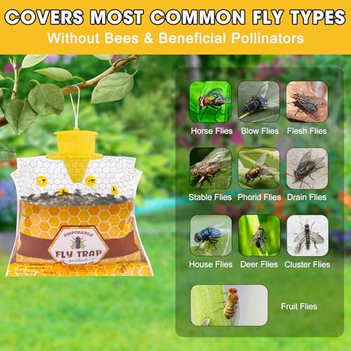 Disposable Hanging Fly Traps Outdoor Bags with Dissolvable Bait-4 Pack | 30g Pre-Baited Fly Hunter for Flying Insects, Weatherproof Outdoor Fly Bags, Fly Catcher for Chicken Coop Barn Ranch Farm - size: 4 Pack