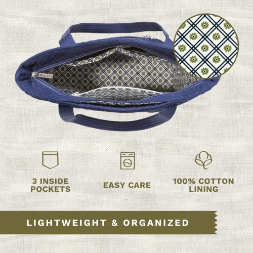 Bella Taylor Large Tote, Quilted Shoulder Bag for Women | Lightweight, 6-pocket large quilted purse, machine washable, zippered top, ultimate organization, durable construction - color: Vintage Navy