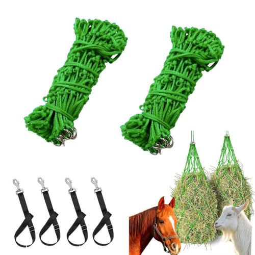 2PCS Hay Bag Hanging Goat Feeder,Slow Feeder Horse Hay Bag, with 4 Bucket Strapsnd for Horses Donkeys Cows Alpacas Ostriches or Other Animals