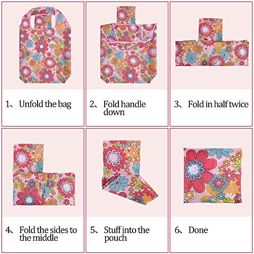 Reusable Grocery Shopping Bags 6|10 Pack, Foldable Tote Bags, Machine Washable Nylon Shopping Totes for Groceries - color: Flower-10pcs