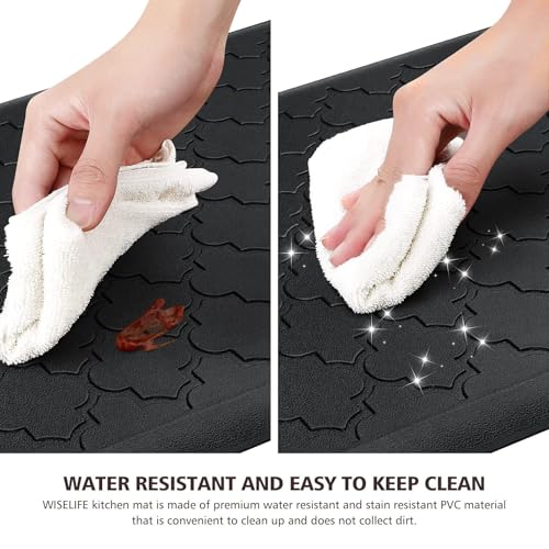 WISELIFE Kitchen Mat Cushioned Anti Fatigue Floor Mat,17.3"x28", Thick Non Slip Waterproof Kitchen Rugs and Mats,Heavy Duty Foam Standing Mat for Kitchen,Floor,Home,Desk,Sink,Laundry (Black,17.3"x28") | Thick, Non-Slip, Water Resistant Kitchen Rugs and Ma