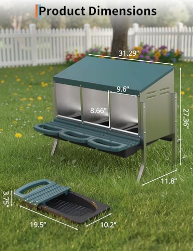 Metal Chicken Nesting Box with Easy-Collect Tray & Lid – 3/4/2x2 Compartment Heavy Duty Roll Away Nesting Boxes for Chickens, Wall Mount or Freestanding, Galvanized Steel Hen Laying Box for Coop