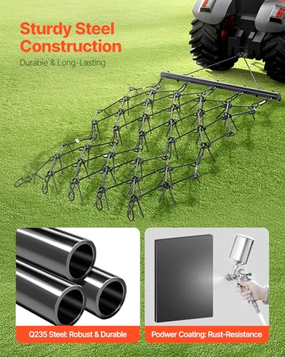 VEVOR Drag Harrow, 4 ft x 5.6 ft Durable Chain Harrow with 80 Sharp Teeth, Suitable for ATV UTV Tractor, Ideal for Soil Preparation, Seeding, Smoothing Landscapes, and Yard Gravel Driveway Maintenance - size: 4 x 5.6 ft