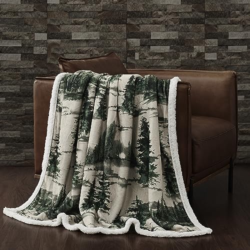 Paseo Road Indigo Hill by HiEnd Accents Joshua 54x68 Throw Blanket | Forest Pine Trees Nature Woodland Mountain Print, Western Cabin Lodge Rustic-Style Fleece Blanket for Camping - color: Joshua Pine Trees