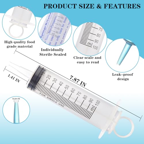 100ml Large Syringes, Individually Sterile Sealed Plastic Syringe for Liquid, Scientific Labs, Measurement, Pet Feeding ,Ink Refilling ,Oil or Glue Applicator(1 Pack) - style: 100ml