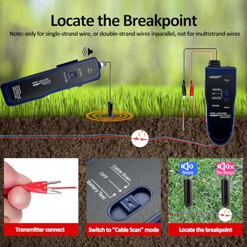 Underground Wire Locator Upgrade, RockyMars Cable Tester with Rechargeable 1100mAh Battery for Invisible Fence for Dogs, Circuit Breaker Finder, Electric Fence Wire Tracer, Wire Break Locator, etc.