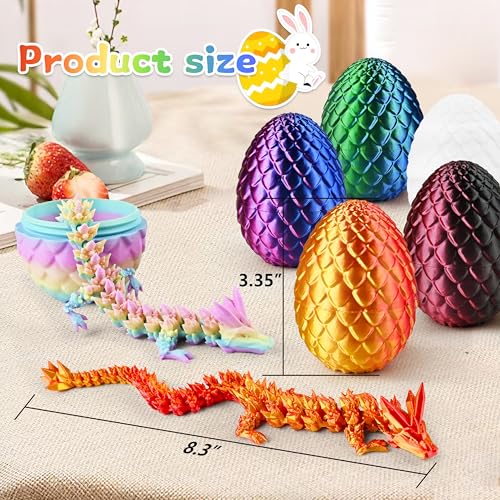 Impossmaker 8" 3D Printed Easter Dragon Eggs with 3D Printed Dragon Inside, Easter Basket Stuffers Mini Dragon Egg Set Articulated Crystal Dragon Fidget Toy for Adults Teens - style: 6P-S2
