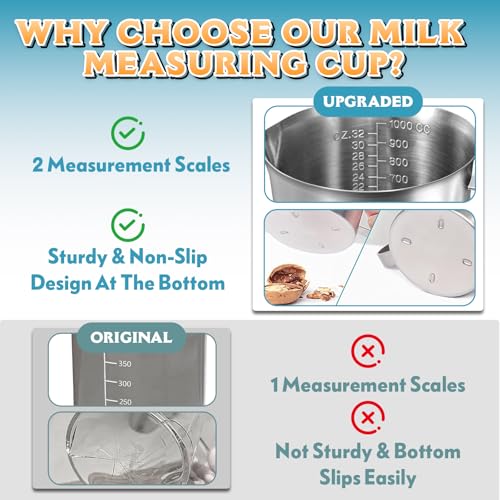 Stainless Steel Measuring Cup 35oz (4 Cup / 1000ml), Heavy Duty Liquid Measuring Pitcher with Handle & Engraved Markings, Metal Measuring Cup for Coffee, Milk, Baking & Frothing - size: 35oz/1000ml