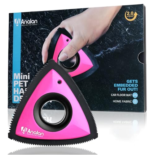 Analan Mini Pet Hair Remover for Car Detailing Dog Hair Tool Brush(Pink) | Deep Cleaning, Reusable Rubber, Gentle on Fabrics, Triangle Design For Car Interiors, Couch, Rugs, Carpet, Mats & Furniture - color: Rose Pink