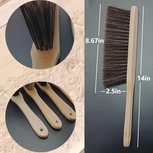 Wooden Bench Brush with Soft Bristles – 2 Pack Wide Table & Counter Dusting Brush for Cleaning Crumbs, Lint, Clothing, Furniture, Kitchen Surfaces & Workbenche - color: Brown,beige