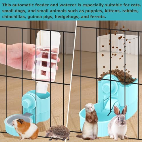 GPY Automatic Hanging Gravity Pet Feeder and Water Dispenser Set | Automatic Rabbit Bunny Feeder and Guinea Pig Water Bottle Water Dispenser for Dogs Cats Pets Animals Large Capacity (Blue) - color: Blue