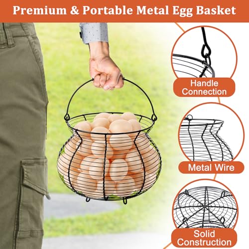 1 PCS Big Belly Wire Egg Baskets for Fresh Egg With Handle Egg Holder | Small Metal Wire Basket for Gathering Fresh Chicken and Duck Eggs, Hunting Basket & Countertop Egg Holder - style: Oval-1 Pack