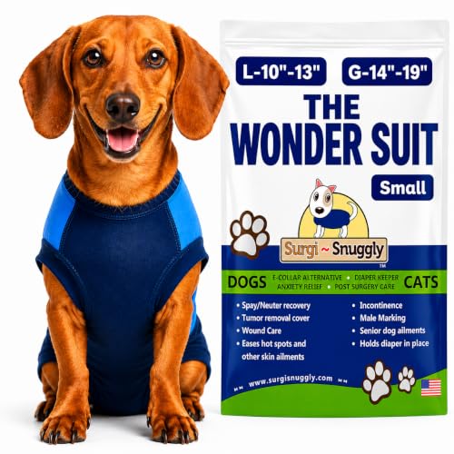 Surgi Snuggly Dog Surgery Recovery Suit, Cone Alternative, Spay/Neuter S | Dog Recovery Suit for Dogs — Veterinarian-Invented Surgical Suit & Recovery Onesie with Easy Bathroom Access After Surgery - color: Double Blue, size: Small (L-10"-13" | G-14"-19"
