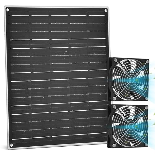 Solar Powered Fan for Chicken Coop Vent Outside with 2 Exhaust Fans 15W | Easy to install,Keeps greenhouse cooler,Good airflow,Quiet,Reduces smell,Small size, Strong power,No maintenance needed