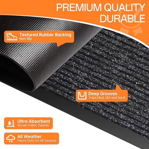 Front Door Mat Outside Entrance, Dirt Trapper Doormat 96" x 48" | Non Slip Indoor Outdoor Welcome Mat for Entryway, Absorbent Commercial Floor Mat for High Traffic Area, All Weather, Black - color: Black Striped, size: 4' x 8' (Rectangular)
