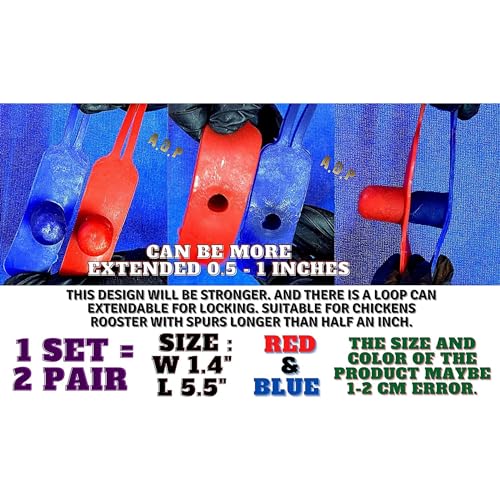 A.D.P. R5 2Pairs Red & Blue Color, Rooster Booster Chicken Mitt Safety Poultry Bird Botas para GALLOS BREEDING Supplies Leg Protect & Care, Best Rubber - color: Red & Blue R5