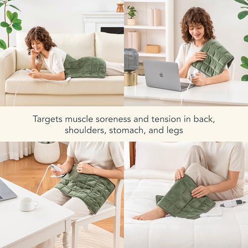 Berkshire Blanket Weighted Heating Pad - 12"x24" Electric Heat Wrap with 10 Heat Settings & Auto Shut Off - Soothing Heat Wrap for Back, Neck, Shoulders, Legs, Abdomen - Machine Washable & Portable - color: Dark Sage, size: 12" x 24"