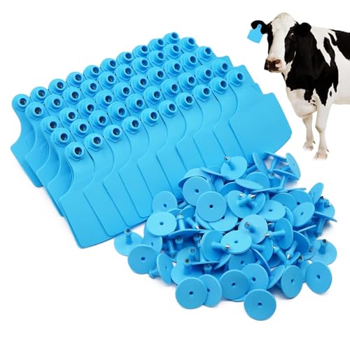 4.1" L×3.5" W Cattle Ear Tags Big Blank 100PCS Livestock Identification TPU | Cow Ear Tags for Cattle Laser Tags for Cows Pigs Hog Goats Sheep Calf Animal Goat Sheep Earring Tags Non-fading (Blue) - color: 5-blue