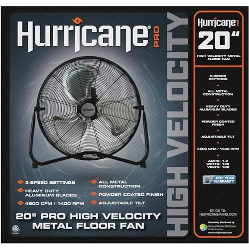 Hurricane Pro High Velocity Floor Fan, 3 Speeds, Black, 20in, 2 Pack | Corded Electric Air Cooling Unit w/ 5300 CFM Airflow for Home, Greenhouses, Garages, Gyms & Workshops