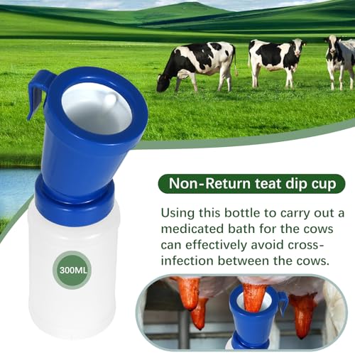 Teat Dip Cup - Non Reflow Design for Cow, Goat, Sheep | Secure Nipple Cleaning Disinfection Dip Cups 300 ml (blue, 1) - style: blue