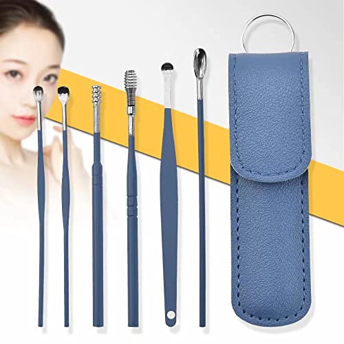 12 Pcs Ear Pick Earwax Removal Kit, Ear Cleaning Tool, Stainless Steel Earwax Removal Tool with Leather Storage Box (Blue&Green) - color: Blue and Green