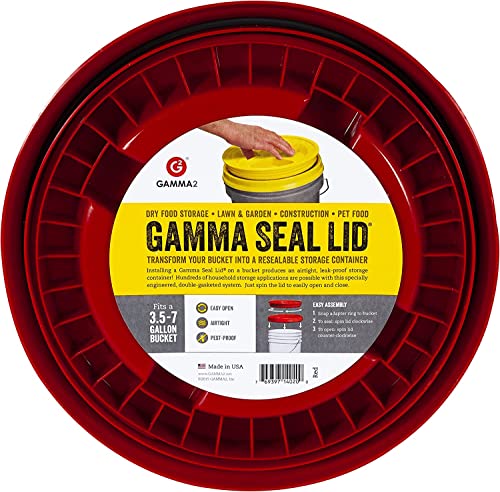 GAMMA2 Gamma Seal Lid - Pet Food Storage Container Lids - Fits 3.5, 5, 6, & 7 Gallon Buckets, Red, Made in USA - color: Red, size: Fits 3.5, 5, 6, & 7 Gallon Buckets