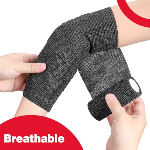 AZEN 9 Pack Self Adhesive Bandage Wrap, 4" X 5 Yards Elastic Cohesive Bandage Wrap, Color Athletic Tape, Tattoo Grip Tape Wrap, Vet Wrap, Ankle Tape - color: Black, size: 4IN - 9Pack