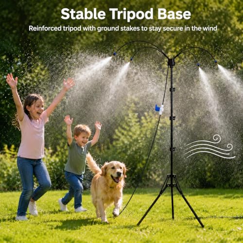 Standing Misters for Outside Patio, 5.3Ft Adjustable Misting System | Portable Mister with 26Ft Water Hose and Stable Tripod Base for Backyard Pool Garden Cooling