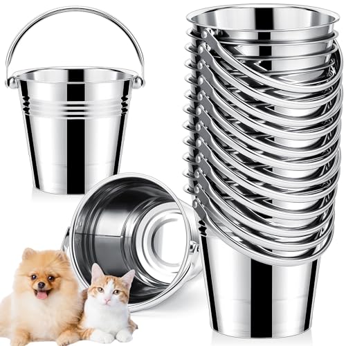 Hicarer 12 Pcs 1.5 Quart Stainless Steel Dog Water Bucket, Heavy Duty Stainless Steel Easy Clean Bucket Water Pails for Dogs Pets, for Kennels Farms Fences Cages Home - size: 1.5 Quart