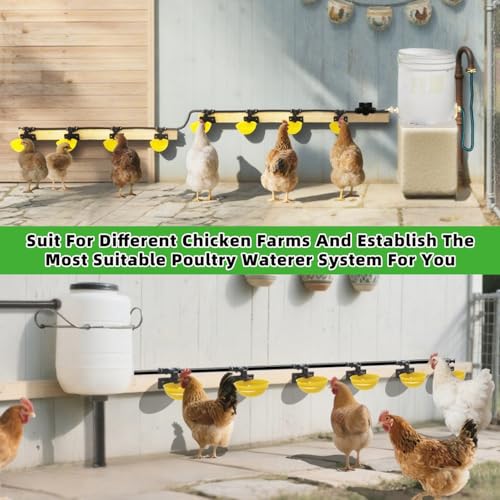Automatic Chicken Water System, Complete Set with Large Water Cup,Pipeline | Innovative Quick-Connect Chicken Water System, Water Cups Removable and Washable, 18ft Pipeline and Float Valve , 6Cups - size: 6Cups