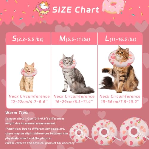 Seyezo Cat Cone Collar Soft, Adjustable Cat Recovery Cone, Pink Heart, S | Stop Licking, For Small Medium Large Cats, Cute Donut E Collar After Surgery, Anti-Lick Elizabethan Collar for Kittens - color: Pink Heart, size: Small