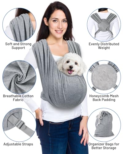 Dog Sling Carrier for Small Pet, Hands Free Front Backpack, Black | Reduces Back & Neck Pain, Adjustable, Soft Cotton, Fit Dogs, Cats, Puppy up to 13 lb, Grey - color: Light Grey