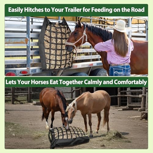 Hay Bags for Horses Slow Feed,Heavy Duty Oxford Fabric with Widening Side Design, Full Back Zipper & Adjustable Strap for Easy Filling, Hanging and Clean Eating New Version
